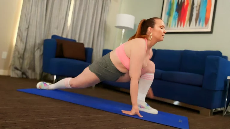 Busty MILF Violette Blakk Yoga Stretches And Masturbates